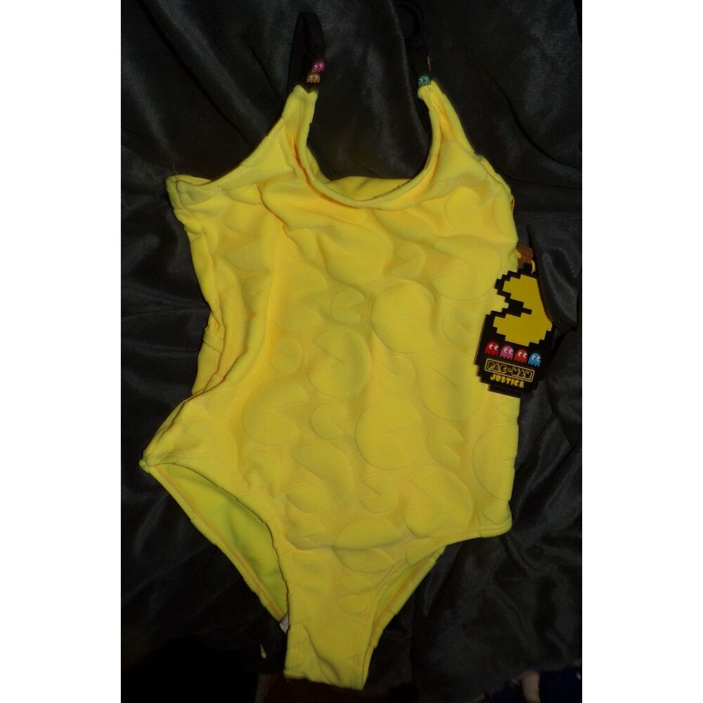 Justice Girls' Terry Pacman One-Piece swimsuit size L 12 to 14 with tags